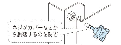 「ネジがカバーなどから脱落するのを防ぎたい」時に、脱落防止加工を施したボルトを組付ける加工をします。